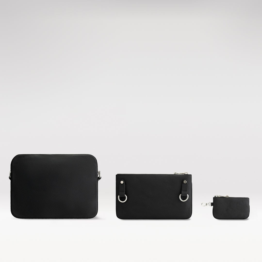 Confirm Triple Bag in zwart (Pure Pebble), 100% leer